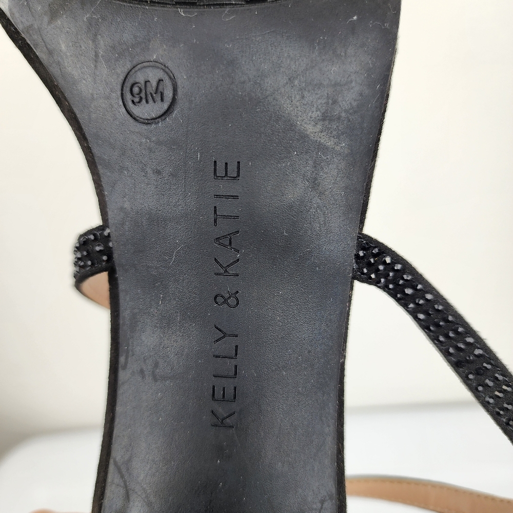 Kelly & Katie Paloona Rhinestones Block Heels Sandals Strappy Pumps Black 9M - Picture 11 of 12